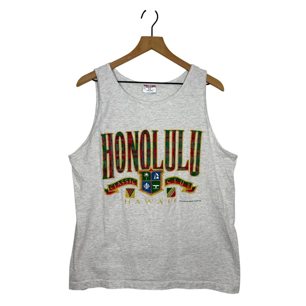 Vtg Softee 90s Honolulu Hawaii Tank Top‎ USA Large Gray Beach Surf Travel Shirt